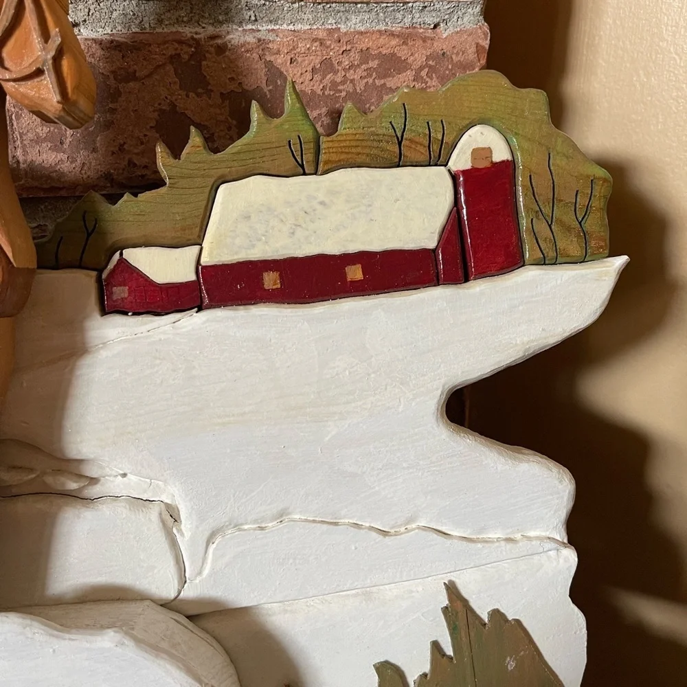 Vtg Hand Made Wooden 3D Art Puzzle Style Horses Barn Wall Hanging